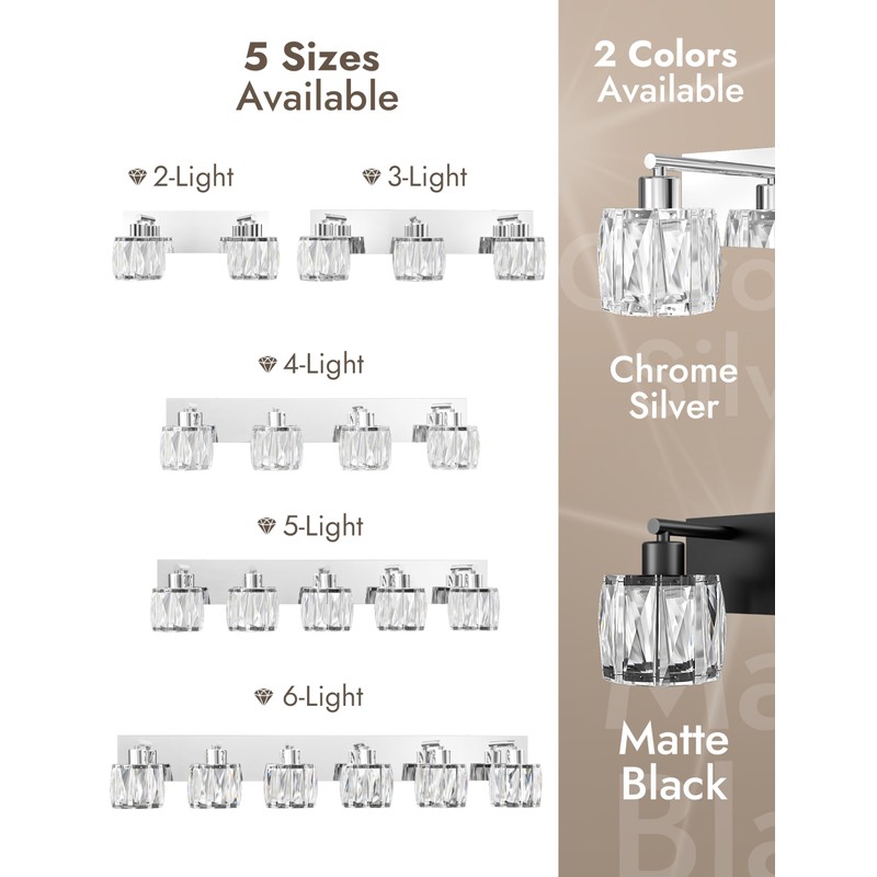 VOLISUN Crystal Vanity Lights - 2 Light Modern Stainless Steel