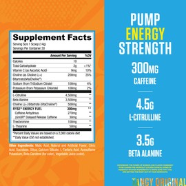 RYSE Loaded Pre Workout Powder - SunnyD Tangy Original - Daily Pre-Workout for Men & Women with 300mg Caffeine, Beta Alanine, and Citrulline for Pump, Focus, and Energy - 30 Servings