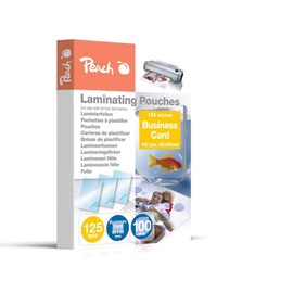 Peach PP525-08 Laminating Pouches, 60 x 90 mm, Business Card, 125 mic, 100 Pouches, Glossy, Compatible with Laminators of All Brand Manufacturers