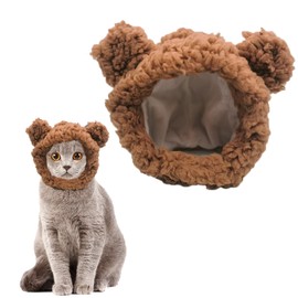Lopsity Cat Hat with Bear Ears Cute Cat Costume Bear Hat Adjustable Soft Plush Pet Headband Dress up Party Headwear Accessories for Small Puppy Dog Kitten (Brown)
