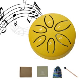 RUIFEN Ethereal Drum, 3 Inch 6 Notes Hand Drum, Golden Rain Drum, Mini Chakra, Small Steel Tongue Drum For Sound Bath, Meditation, Stress Relief. (Gold, 3.15×3.15×1.89inch)