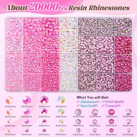 20000Pcs Pink Rhinestones for Bedazzling with 3Pcs B7000 Jewelry Glue, Resin Rhinestones for Crafting Crafts，Bedazzler Kit Flatback Gems for Clothing Shoes Tumblers Nail Art