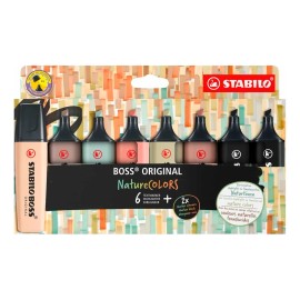 Resaltadores Stabilo Boss Original Nature Colors X8 – Colores Suaves y Tierra | Punta Biselada
