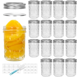Glass Regular Mouth Mason Jars, 15 Pack 8 oz Wide Mouth Glass Canning Jars with Silver Aluminum Lids and Bands, Airtight Jars for Food Storage, Canning, Overnight Oats, Fermenting, Pickling, Decor