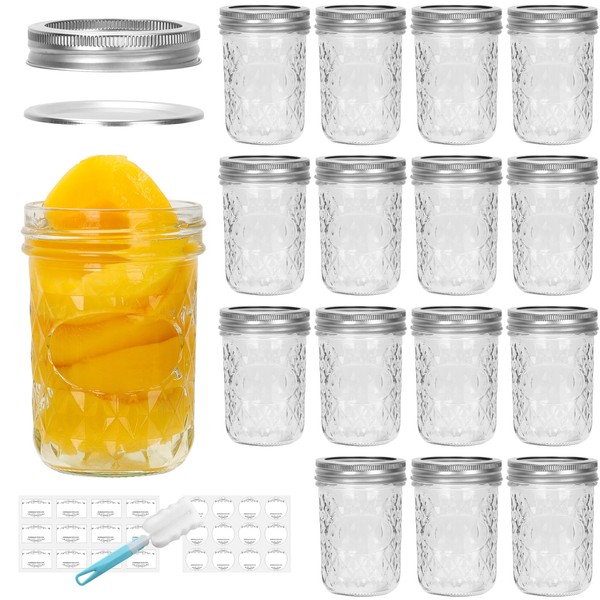 Glass Regular Mouth Mason Jars, 15 Pack 8 oz Wide