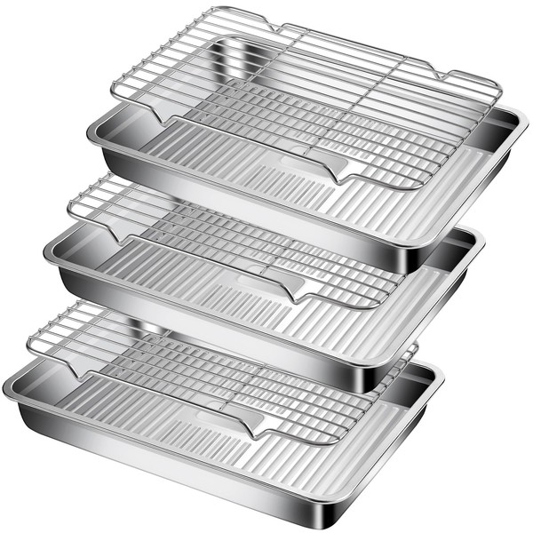 GIUOIDUO Stainless Steel Baking Tray with Grill,(3 trays and 3