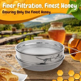 Flexzion Stainless Steel Honey Strainer, Double Layer Sieve Filter with Extendable Arms, Fine/Coarse Mesh Filters Out Bee Pollen, Impurities, Essential Beekeeping Equipment