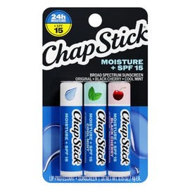 Chapstick Lip Moisturizer (Original, Cool Mint & Black Cherry Flavors, 0.15 Oz) & Skin Protectant Lip Balm Tube, Sunscreen, Spf 15 (3 Sticks)