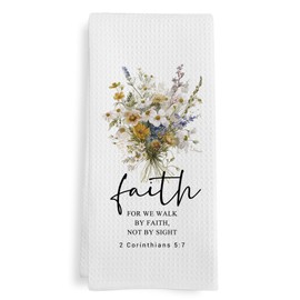 GWFSJYU for We Walk by Faith Kitchen Towels, Christian Gifts for Women, Scripture Dish Tea Towels for Kitchen, Christian 2 Corinthians 5:7 Religious Decorative Hand Towels for Bathroom, 16x24 in