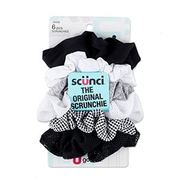 scunci, 6 pcs scrunchies, Black, Gray, White, 33459