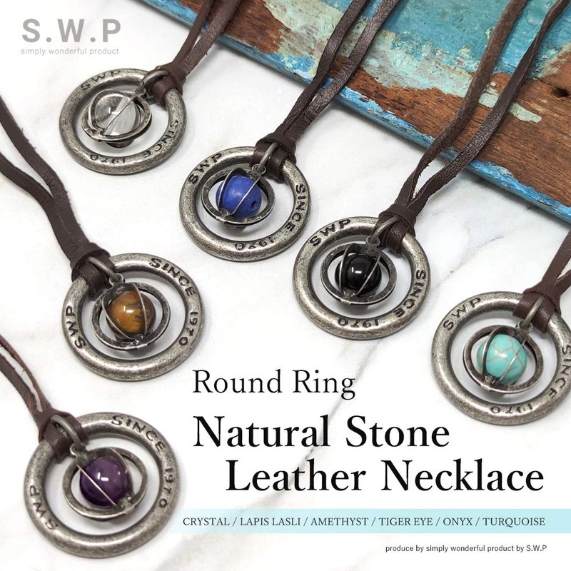 S.W.P Stone Men's Necklace Ring Natural Stone Leather, Gemstone