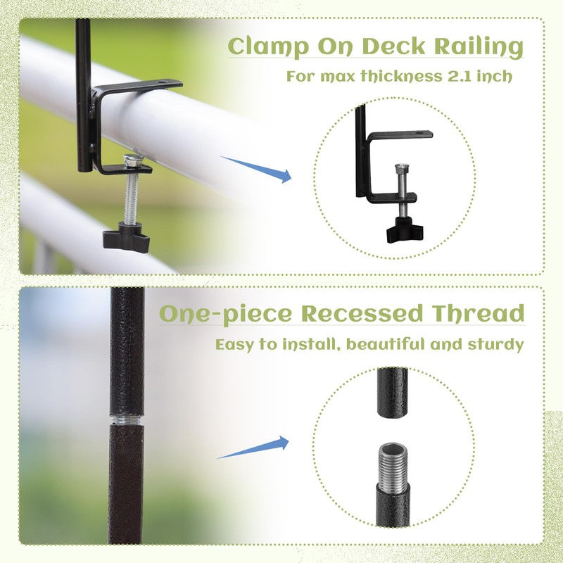 Deck Bird Feeder with Multi-Hooks and Adjustable Branches for Porch