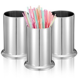 Lemecima 3 Pack Stainless Steel Straw Holder, Countertop Straw Dispenser, Drinking Straw Organizer Container for Store, Restaurant, Bar, Home, Kitchen Organizer for Spoons Forks Cutlery Gadgets