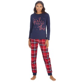 INSIGNIA Womens Ladies Logo Cotton Blend Flannel Pyjamas (UK, Numeric, 16, 18, Regular, Regular, Navy)