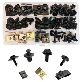 64 Pcs Car Screws And Nut Clip Kit Metal U-Type Fastener Clip Auto Body Fender Screws Car Panel Clips & Plastic Screws Kit Car Body Undertray Fender Screws Suitable For Most Car Repairs