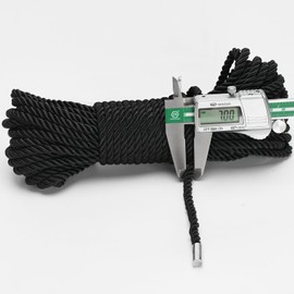 KINGLAKE Soft Silk Rope,7MM Black Rope,Skin Friendly Soft Nylon Rope,Long Satin Silk Cord,50 Feet Thick Silk Rope,Twisted Braided Rope Cord for Crafts Decoration Hanging Clotheslines Camping Outdoor