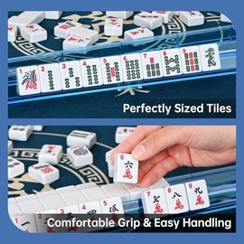 American Mahjong Tile Set Include 166 Tiles 4 All-in-One Mahjong Racks/Pushers with Fabric Carrying Bag Complete Mahjong Game Set (Black Bag)
