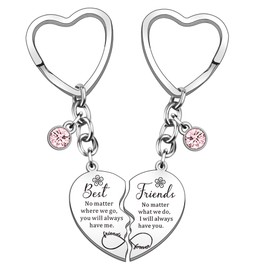 HULALA Best Friend Keyrings For 2 Women Girls Birthday Christmas Gifts Friendship Key Ring Matching Heart Keychain
