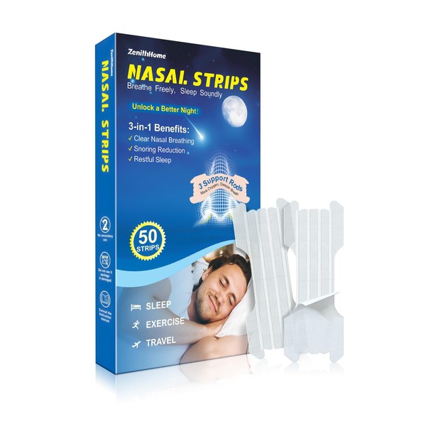 ZenithHome Nasal Strips for Snoring, Clear, 50 Count