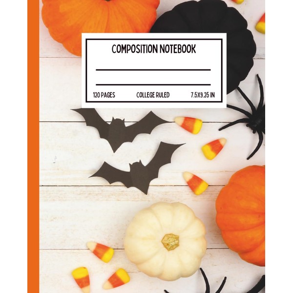 Cute Halloween Candy Corn Notebook | Rustic Pumpkin & Bat