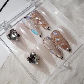 [Handmade nail tip] White pearl (wedding) - long stiletto / [수제네일팁] 화이트 펄 (wedding) - 롱스틸레토