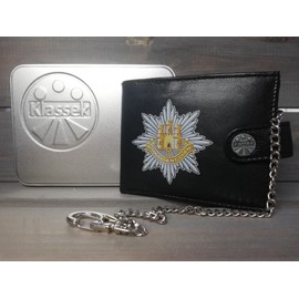 Klassek The Royal Anglian Regiment Image Men Chain Wallet Real Leather Cap Badge Emblem Military Crest Insignia RFID Blocking with Coin Pocket and Metal Gift Box
