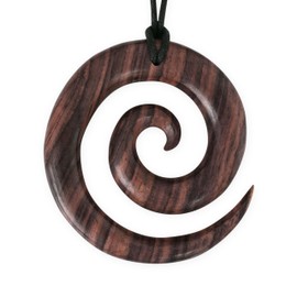 Fly Style Women's Necklace - Spiral Wooden Pendant - Amulet Chain - Boho Jewellery, Wood, No Gemstone