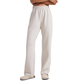 CRZ YOGA SoftAura Wide Leg Sweatpants Women 31" Modal High Waisted Lounge Travel Casual Sweat Pants with Pockets Drawstring Milky White (Bone) Small