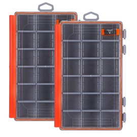 2PCS Waterproof Fishing Tackle Box,3600 Tackle Tray,Clear Plastic Fishing Lure Organizer with Removable Dividers,Storage Box for Lures, Hooks,Sinkers and Floats(Orange)