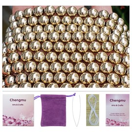 Chengmu 99Pcs 8mm Gold Hematite Beads for Jewelry Making Natural Gemstone Round Loose Stone Beads Assortments Supplies Accessories for Bracelet Necklace with Cord and Jewelry Bag and Red Box