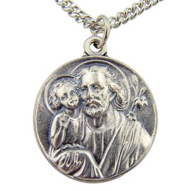 CB Silver Toned Base Patron Saint Joseph The Worker Father Medal, 7/8 Inch