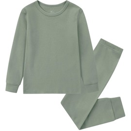 O2 BABY Organic Cotton Boys Girls Pajama Set, 2-Piece Kids Long Sleeve Top and Pants Pajamas, Toddler Snug Fit Sleepwear Sets, Sizes for 2-8 Years(2-3T, Sage)