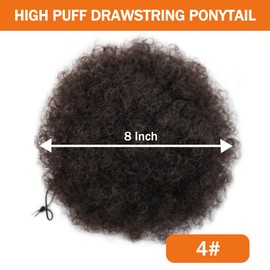 Afro Puff Drawstring Ponytail for Black Women, Short Kinky Curly Afro Ponytail Synthetic Hair Puffs, Premium Medium Brown Afro Bun Drawstring Ponytail for Women Girls (4 Medium Brown)