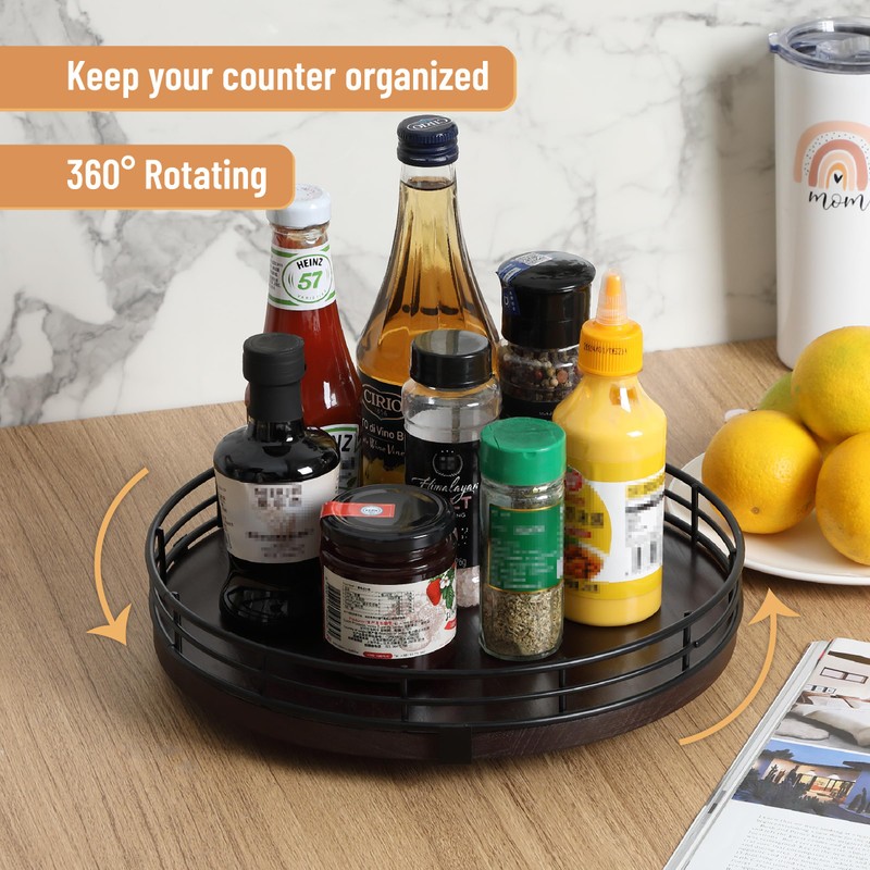 BAMBOO LAND- Lazy Susan Turntable Organizer, 9", Walnut Lazy Susan