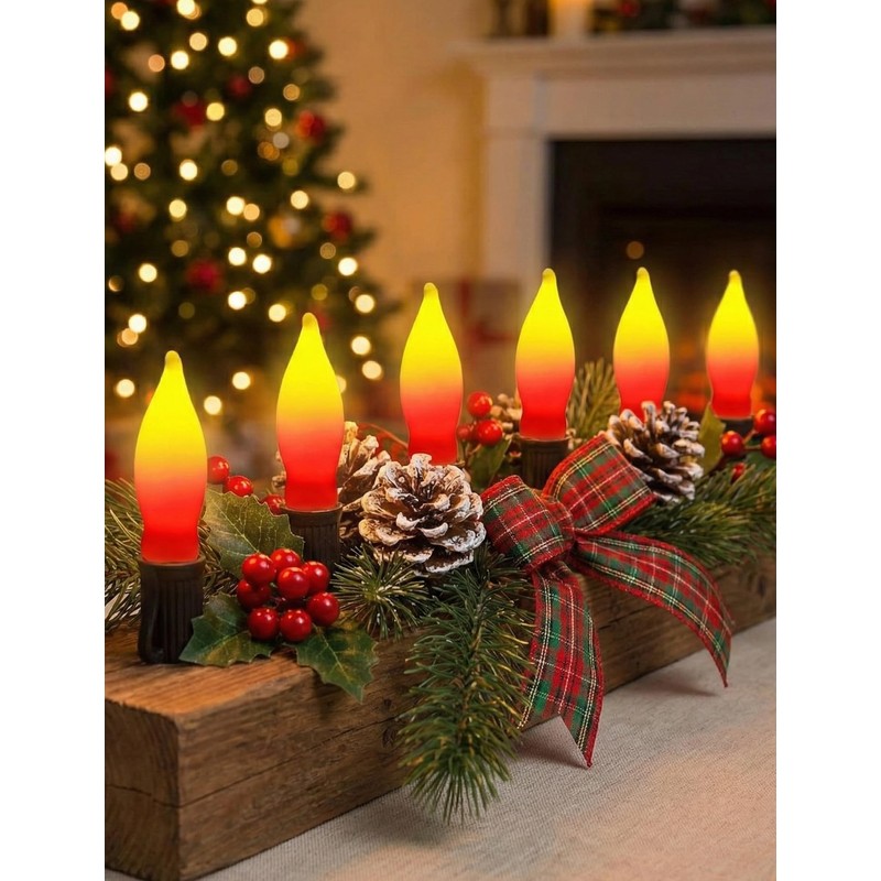 12 Pack C18 Red and Yellow Christmas Flame Candle Lights