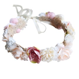 Faylay Hawaiian Flower Crown Boho Flower Headband Maternity/Bridal Flower Crown Wedding Floral Hair Wreath (White & Pink)