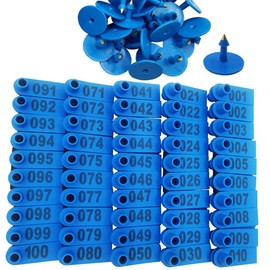 100PCS 001-100 Number Plastic Livestock Ear Tags Farm Animal Tags ID Tags Pink Green Blue Ear Tagger for Cow Cattle Sheep Goats Pigs Hogs Mark Label (Blue)