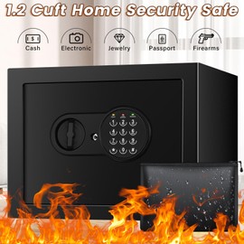 1.2 Cu Ft Home Safe Fireproof Waterproof, Small Fireproof Safe Box with Fireproof Money Bag, Programmable Keypad and Removable Shelf, Security Digital Safe for Home Money Firearm Medicines Valuables