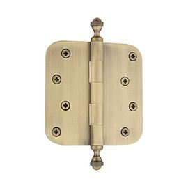 Grandeur Hardware 833732 4" Acorn Tip Residential Hinge with 5/8" Radius Corners in Vintage Brass, 4" x 4"