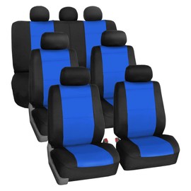 FH Group Car Seat Covers Three-Row 7 Seater Neoprene Waterproof Car Full Set Seat Covers, Airbag Ready and Split - Fit Most Car, Truck, SUVs, & Vans (Blue/Black)