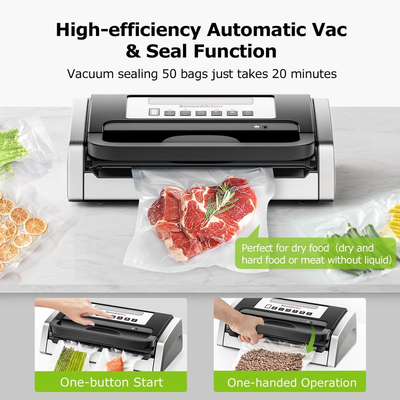 Bonsenkitchen Vacuum Sealer Machine, Globefish Technology for Perfect Vacuum Sealing,