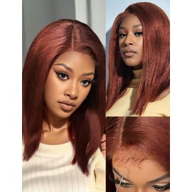 DÉBUT Kinky Straight Lace Front Human Hair Bob Wigs for Black Women Pre Cut Wear and Go Glueless Bob Wigs with Baby Hair Pre Plucked 180% Density(12 Inches, 33A)