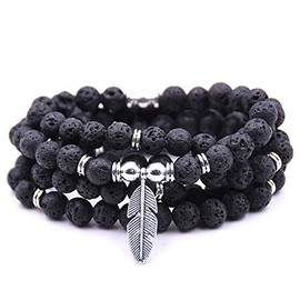 Self-Discovery Mala 108 Bead Japa Mala Meditation Bracelet Necklace for Men or Womens Yoga Jewelry (Lava)