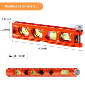 BETHEL Torpedo Level, Magnetic Conduit Level with 4 Vials, V-Groove and Magnet Track, Aluminum Alloy Construction, High Viz Orange (6 inch)