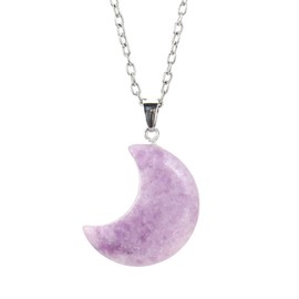 Meztole Crescent Moon Necklace Reiki Healing Crystal Necklace Stone Moon Pendant Necklaces Natural Stone Quartz Jewelry for Women (A)