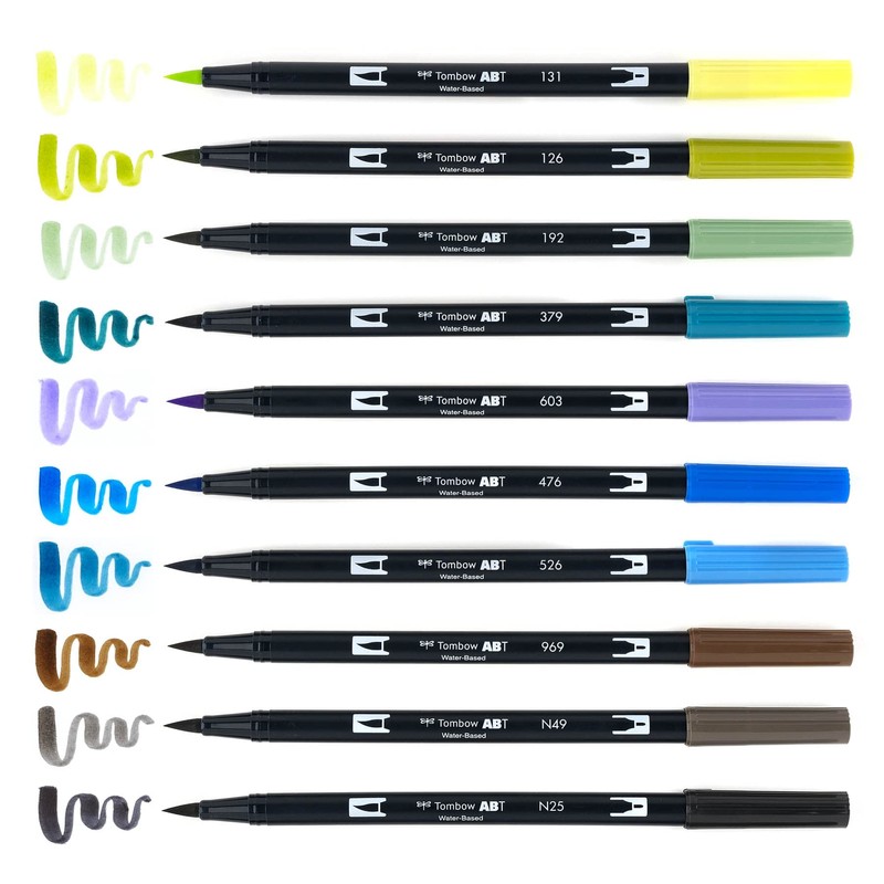 Tombow 56169 Dual Brush Pen Art Markers, Landscape, 10-Pack. Blendable,