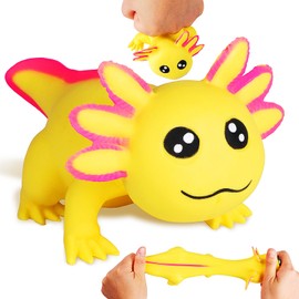 Squishy Axolotl Toy (Yellow) Stress Balls for Adults Kids, Axolotl Sand Filled Stress Toy, Cute Axolotl Sensory Fidget Toys, Animal Stretchy Stress Relief Squishy Ball, Squeeze Toys for Anxiety Relief