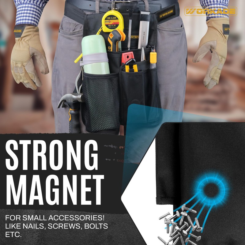Workade Magnetic Tool Belt | 6-Pocket Single Side Work Apron