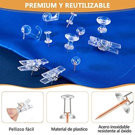 140 Juego de Chinchetas Transparentes, 5 estilos Suministros de Oficina Clips de Papel Clips de Carpeta Alfileres de Empuje Juegos para tablero de corcho, pared, mapas, tablones de anuncios (Claro)