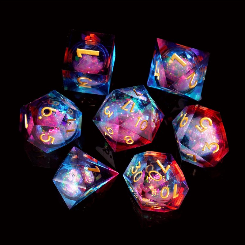 DND Dice Set, 7 Pieces Polyhedral Handmade Resin Liquid Core
